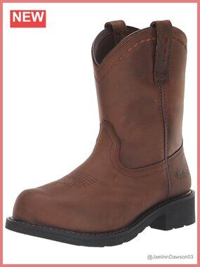 Women's Steel Toe Leather Work Boots Pull-On 8-Inch Shaft